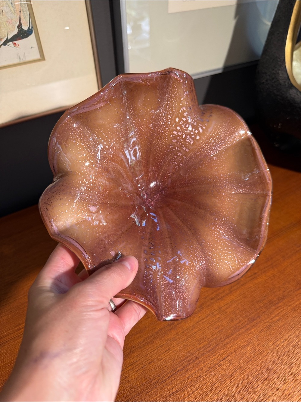 Murano Art Glass Brown and Gold Flaked Ashtray - Picture 3 of 17